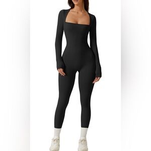 Square Neck Long Sleeve Full Length Leggings Bodysuit